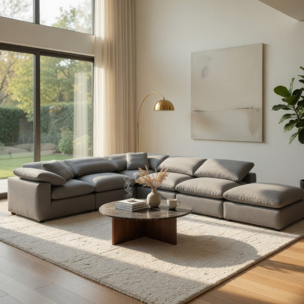 Allias 6pc Modular Sectional Sofa | Classic Gray Boucle | 2 Accent Pillows