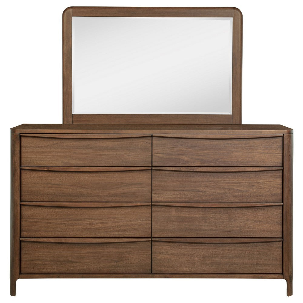 Rie Wide Dresser with Mirror | 8 Drawers Walnut Brown | Round Corners BM339940