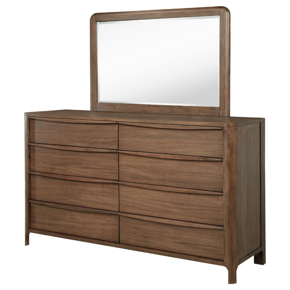 Rie Wide Dresser with Mirror | 8 Drawers Walnut Brown | Round Corners BM339940