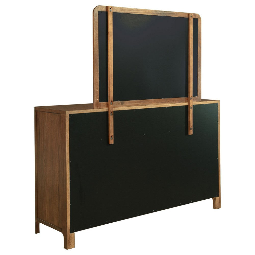 Rie Wide Dresser with Mirror | 8 Drawers Walnut Brown | Round Corners BM339940