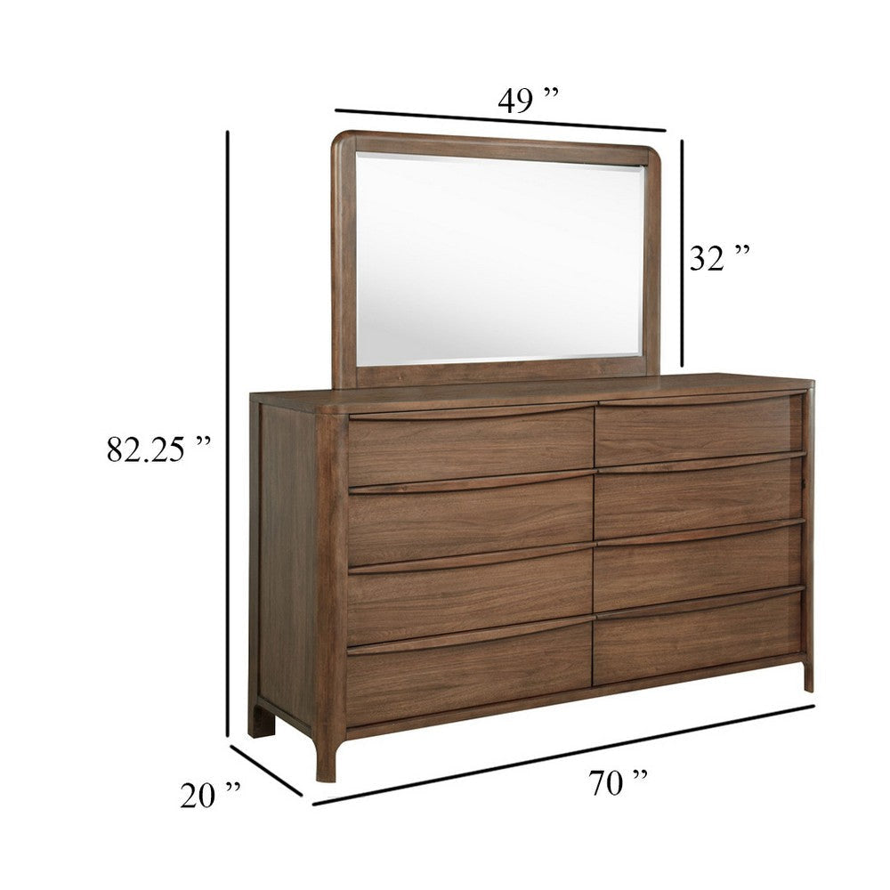 Rie Wide Dresser with Mirror | 8 Drawers Walnut Brown | Round Corners BM339940