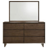 Genu Wide Dresser with Mirror | 6 Drawers | Beveled Glass | Brown Wood BM339941