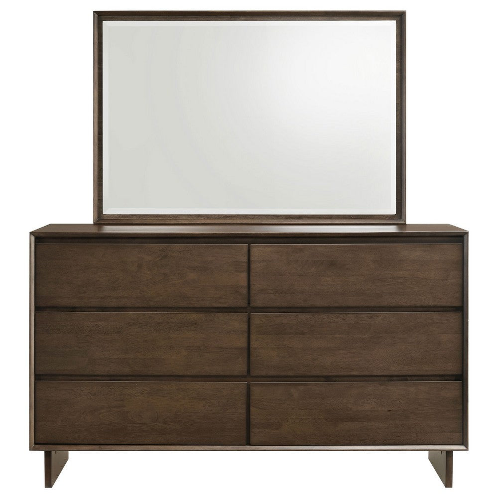 Genu Wide Dresser with Mirror | 6 Drawers | Beveled Glass | Brown Wood BM339941