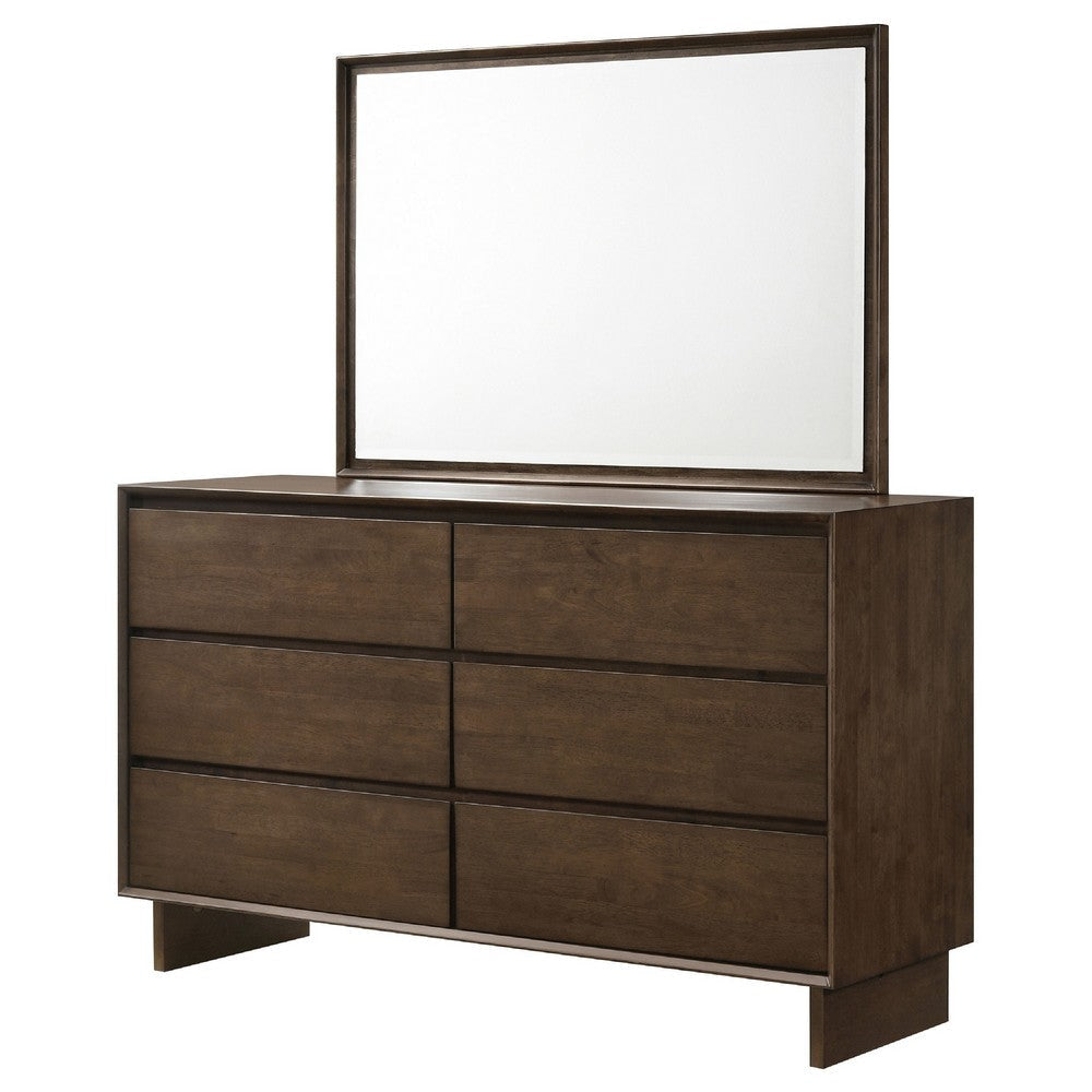 Genu Wide Dresser with Mirror | 6 Drawers | Beveled Glass | Brown Wood BM339941