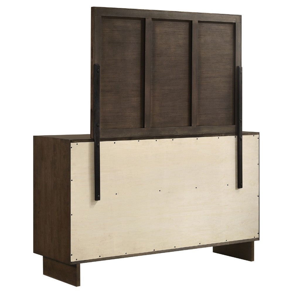 Genu Wide Dresser with Mirror | 6 Drawers | Beveled Glass | Brown Wood BM339941