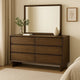 Genu Wide Dresser with Mirror | 6 Drawers | Beveled Glass | Brown Wood