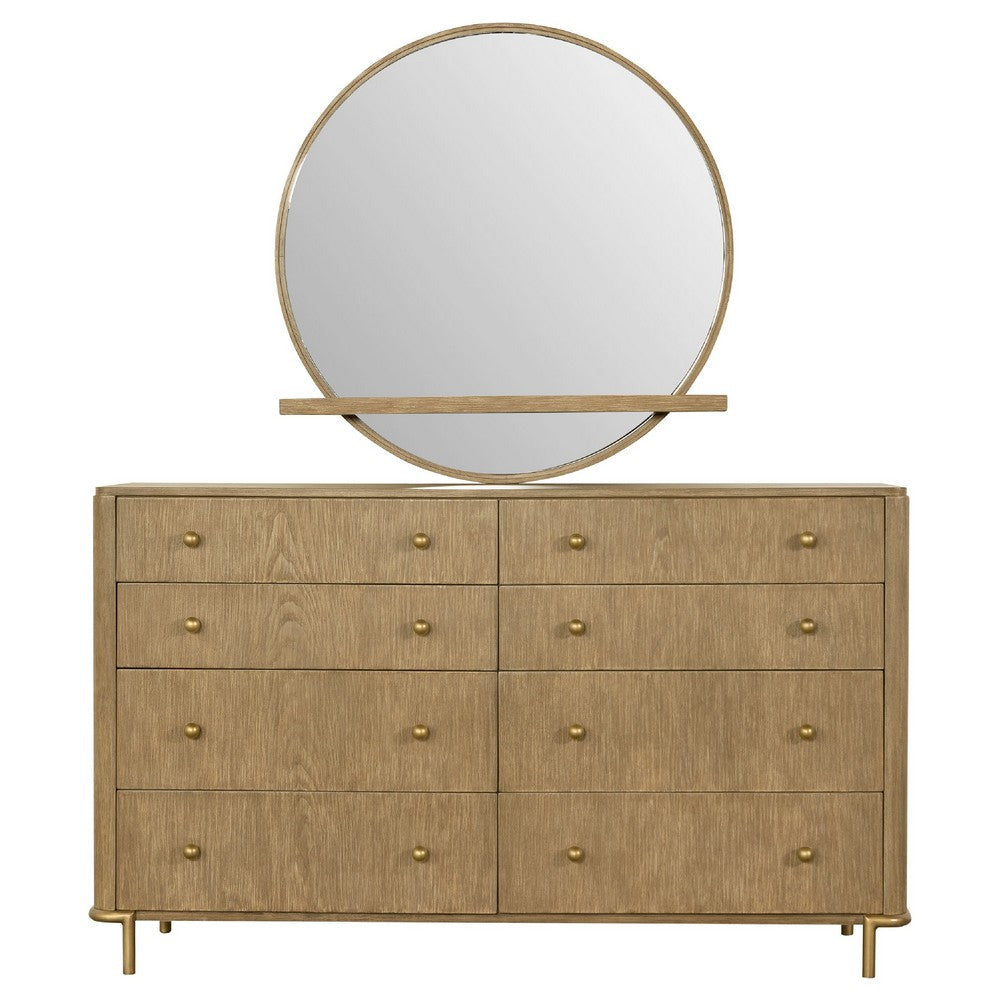 Fij Wide Dresser with Mirror | 8 Drawers Sand Wash Brown | Brass Knobs BM339942
