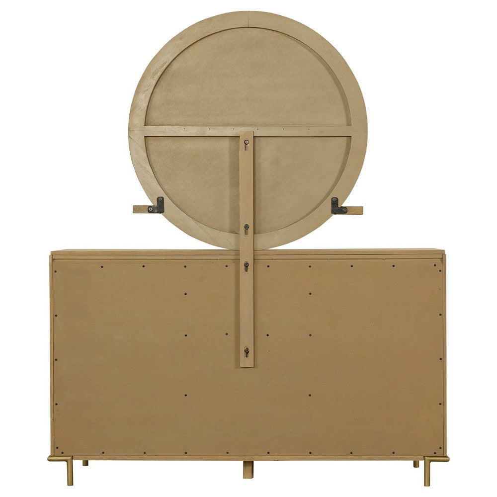 Fij Wide Dresser with Mirror | 8 Drawers Sand Wash Brown | Brass Knobs BM339942