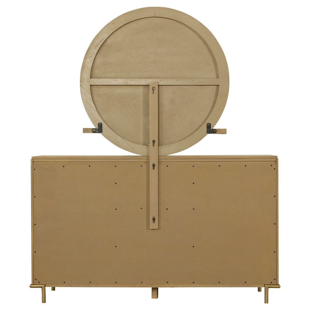 Fij Wide Dresser with Mirror | 8 Drawers Sand Wash Brown | Brass Knobs