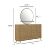 Fij Wide Dresser with Mirror | 8 Drawers Sand Wash Brown | Brass Knobs
