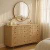 Fij Wide Dresser with Mirror | 8 Drawers Sand Wash Brown | Brass Knobs