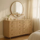 Fij Wide Dresser with Mirror | 8 Drawers Sand Wash Brown | Brass Knobs