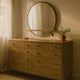 Fij Wide Dresser with Mirror | 8 Drawers Sand Wash Brown | Brass Knobs