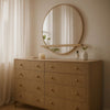 Fij Wide Dresser with Mirror | 8 Drawers Sand Wash Brown | Brass Knobs