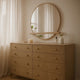 Fij Wide Dresser with Mirror | 8 Drawers Sand Wash Brown | Brass Knobs