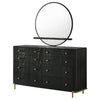 Fij Wide Dresser with Mirror | 8 Drawers | Black Wood | Brass Knobs BM339943