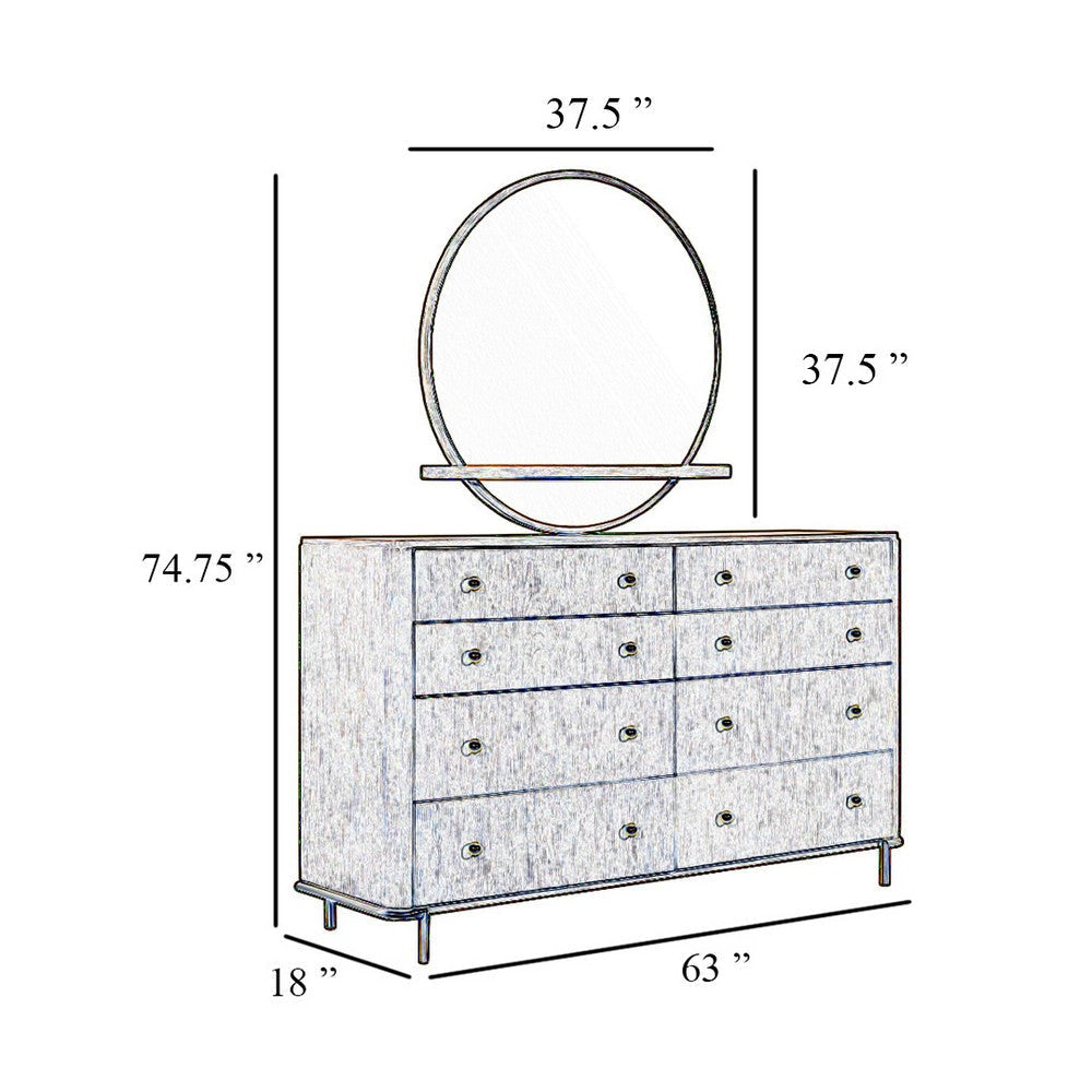 Fij Wide Dresser with Mirror | 8 Drawers | Black Wood | Brass Knobs BM339943