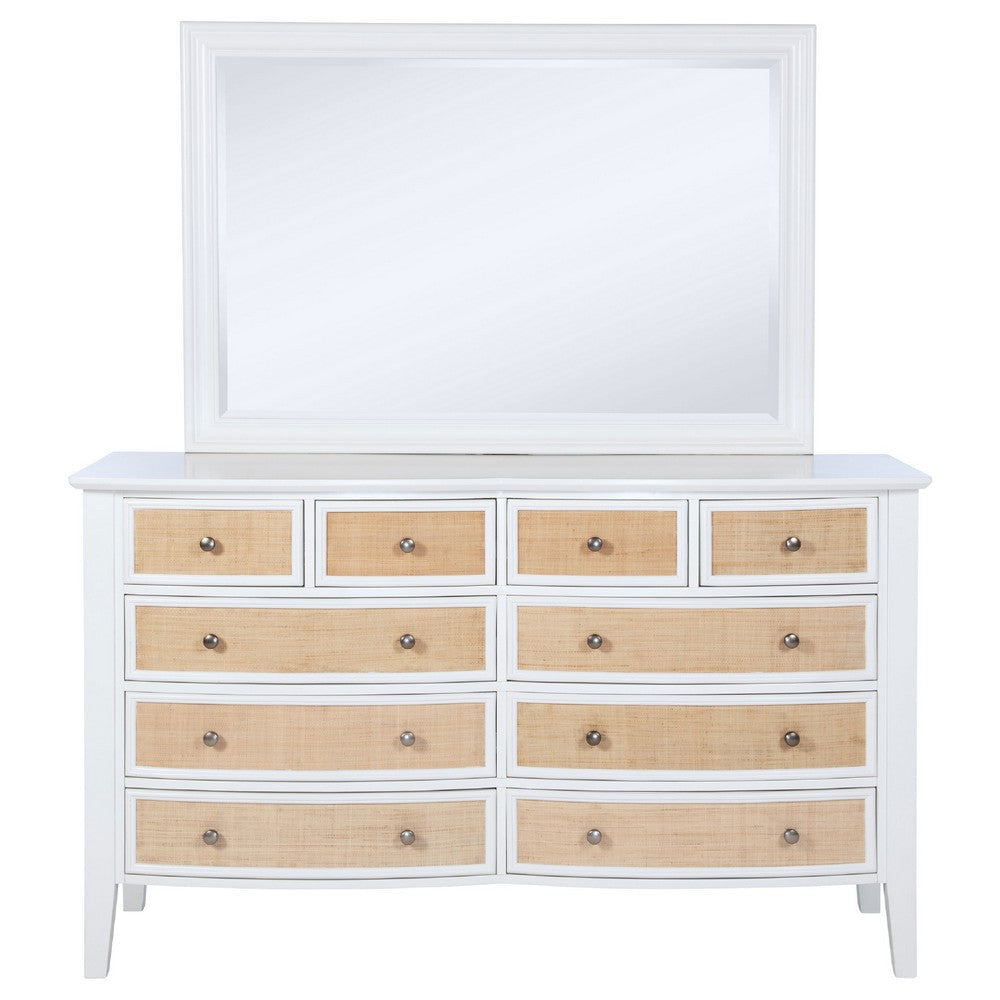 Heo Wide Dresser with Mirror | 10 Drawers | White | Brown Wood Frame BM339944