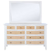 Heo Wide Dresser with Mirror | 10 Drawers | White | Brown Wood Frame