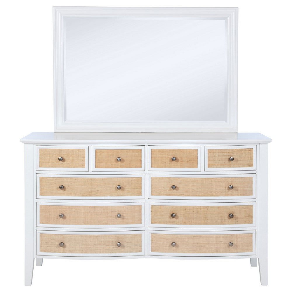Heo Wide Dresser with Mirror | 10 Drawers | White | Brown Wood Frame