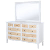 Heo Wide Dresser with Mirror | 10 Drawers | White | Brown Wood Frame