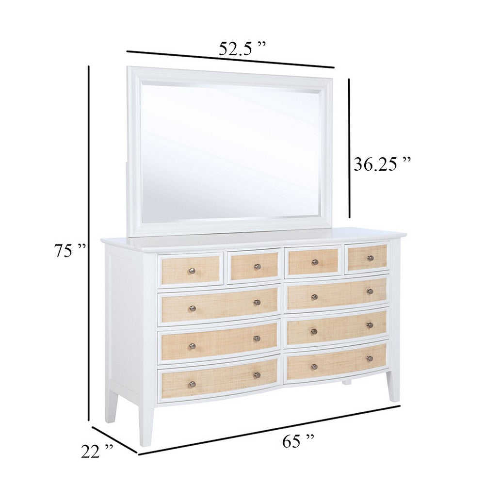 Heo Wide Dresser with Mirror | 10 Drawers | White | Brown Wood Frame