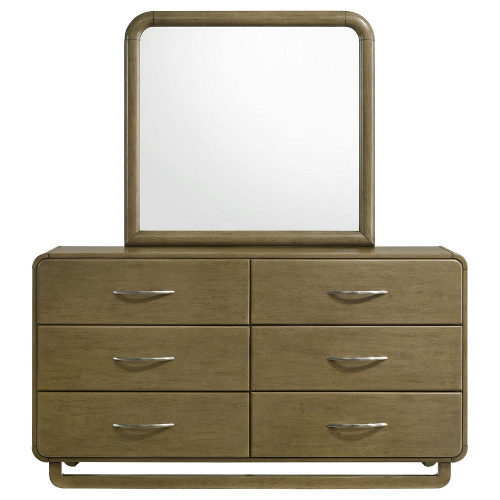 Deon Wide Dresser with Mirror | 6 Drawers | Brown Wood | Matte Nickel BM339945
