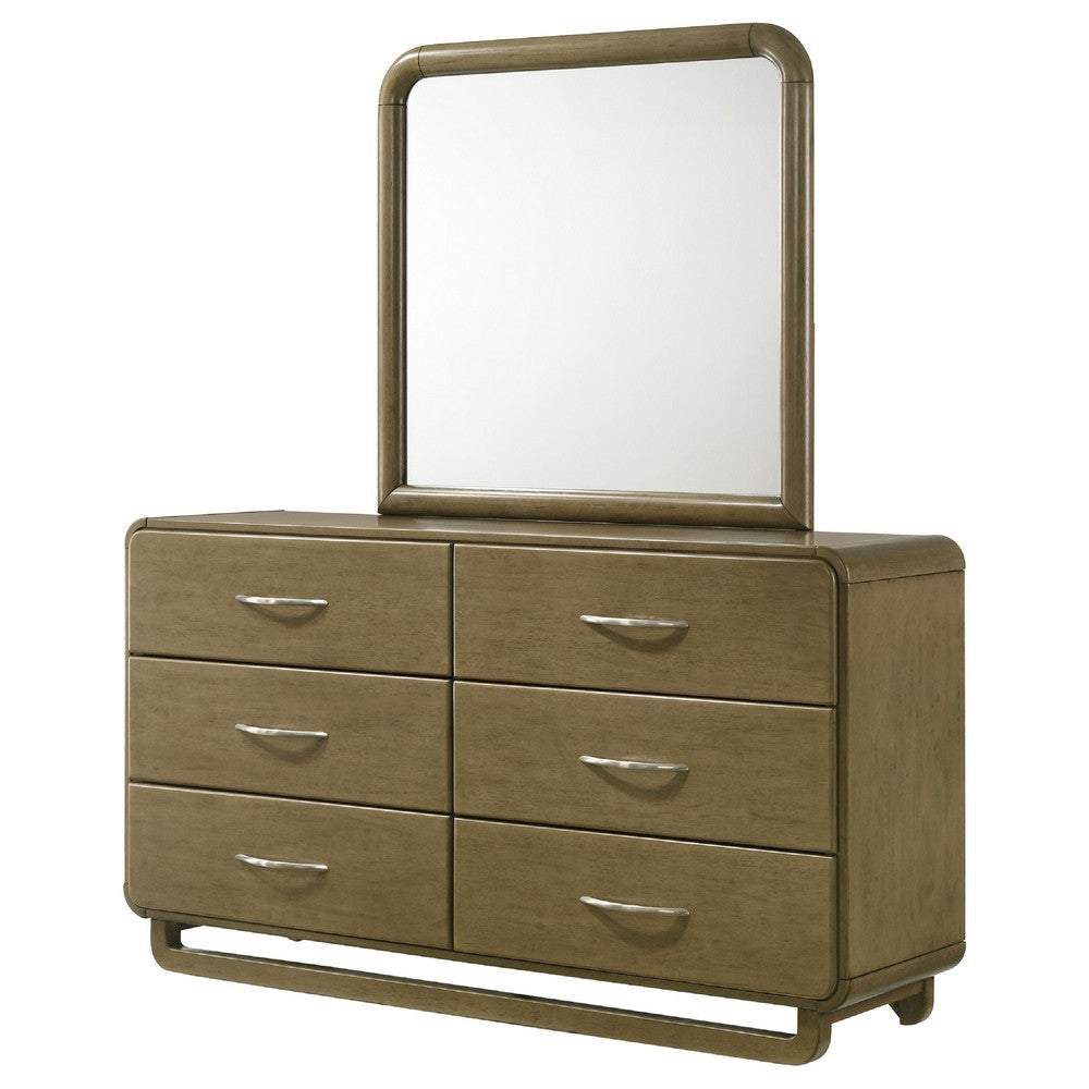 Deon Wide Dresser with Mirror | 6 Drawers | Brown Wood | Matte Nickel BM339945