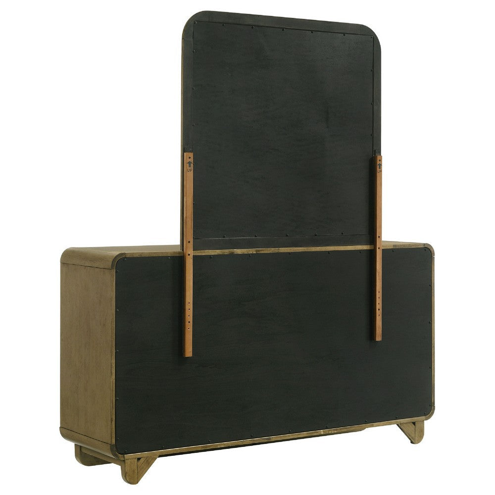 Deon Wide Dresser with Mirror | 6 Drawers | Brown Wood | Matte Nickel BM339945