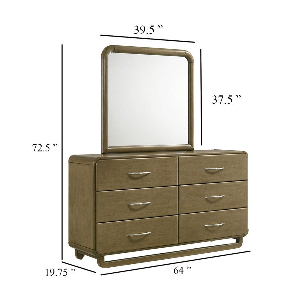 Deon Wide Dresser with Mirror | 6 Drawers | Brown Wood | Matte Nickel BM339945