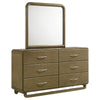 Deon Wide Dresser with Mirror | 6 Drawers | Brown Wood | Matte Nickel