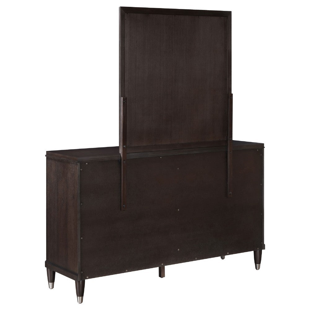 Amber Wide Dresser with Mirror | 6 Drawers | Brown Wood | Silver Knobs BM339946