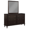 Amber Wide Dresser with Mirror | 6 Drawers | Brown Wood | Silver Knobs