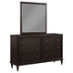 Amber Wide Dresser with Mirror | 6 Drawers | Brown Wood | Silver Knobs