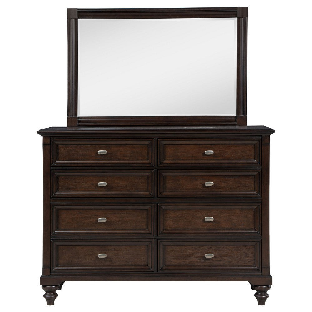 Meon Wide Dresser with Mirror | 8 Drawer | Classic Dark Oak Brown Wood BM339947