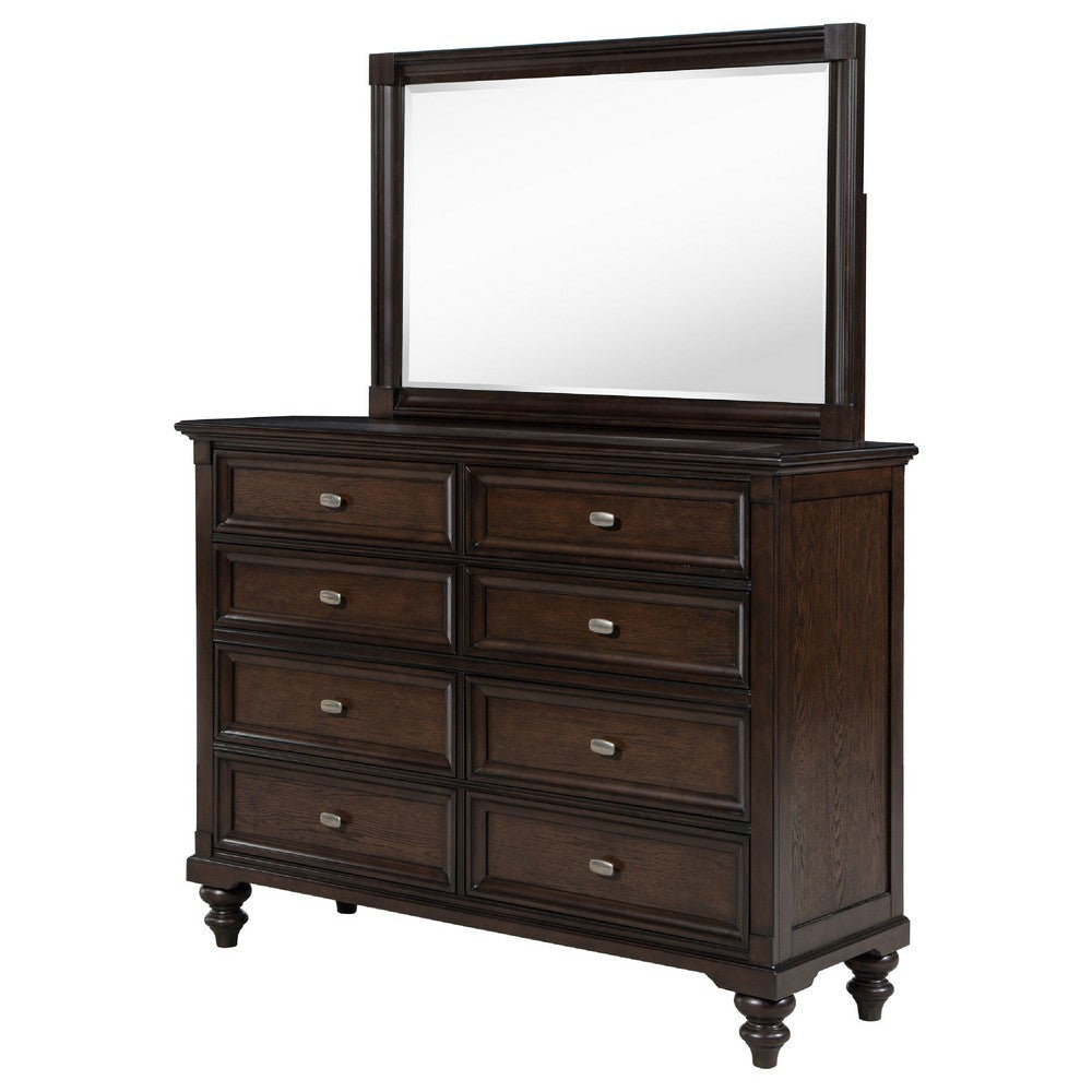 Meon Wide Dresser with Mirror | 8 Drawer | Classic Dark Oak Brown Wood BM339947