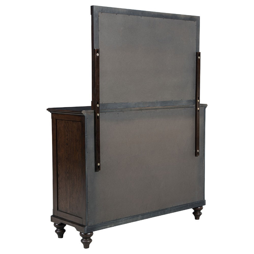 Meon Wide Dresser with Mirror | 8 Drawer | Classic Dark Oak Brown Wood BM339947