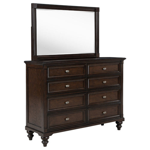 Meon Wide Dresser with Mirror | 8 Drawer | Classic Dark Oak Brown Wood