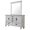 Eli Wide Dresser with Mirror | 5 Drawers 2 Cabinets | Distressed White BM339948