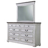 Ola Wide Dresser with Mirror | 9 Drawers | Distressed White Wood Frame BM339949