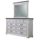 Ola Wide Dresser with Mirror | 9 Drawers | Distressed White Wood Frame BM339949