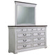 Ola Wide Dresser with Mirror | 9 Drawers | Distressed White Wood Frame