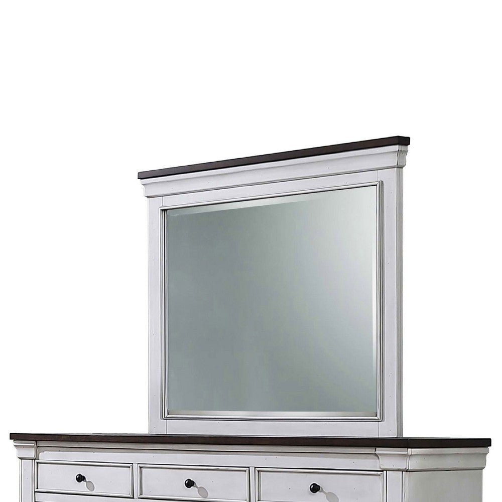Ola Wide Dresser with Mirror | 9 Drawers | Distressed White Wood Frame BM339949