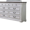 Ola Wide Dresser with Mirror | 9 Drawers | Distressed White Wood Frame BM339949