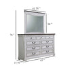 Ola Wide Dresser with Mirror | 9 Drawers | Distressed White Wood Frame BM339949