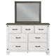 Meki Wide Dresser with Mirror | 7 Drawers | Distressed White Wood BM339950