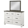 Meki Wide Dresser with Mirror | 7 Drawers | Distressed White Wood BM339950