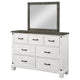 Meki Wide Dresser with Mirror | 7 Drawers | Distressed White Wood BM339950