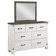 Meki Wide Dresser with Mirror | 7 Drawers | Distressed White Wood