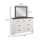 Meki Wide Dresser with Mirror | 7 Drawers | Distressed White Wood BM339950